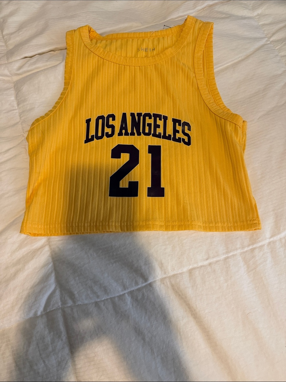 SHEIN Bright Yellow Los Angeles 21 Ribbed Crop Tank